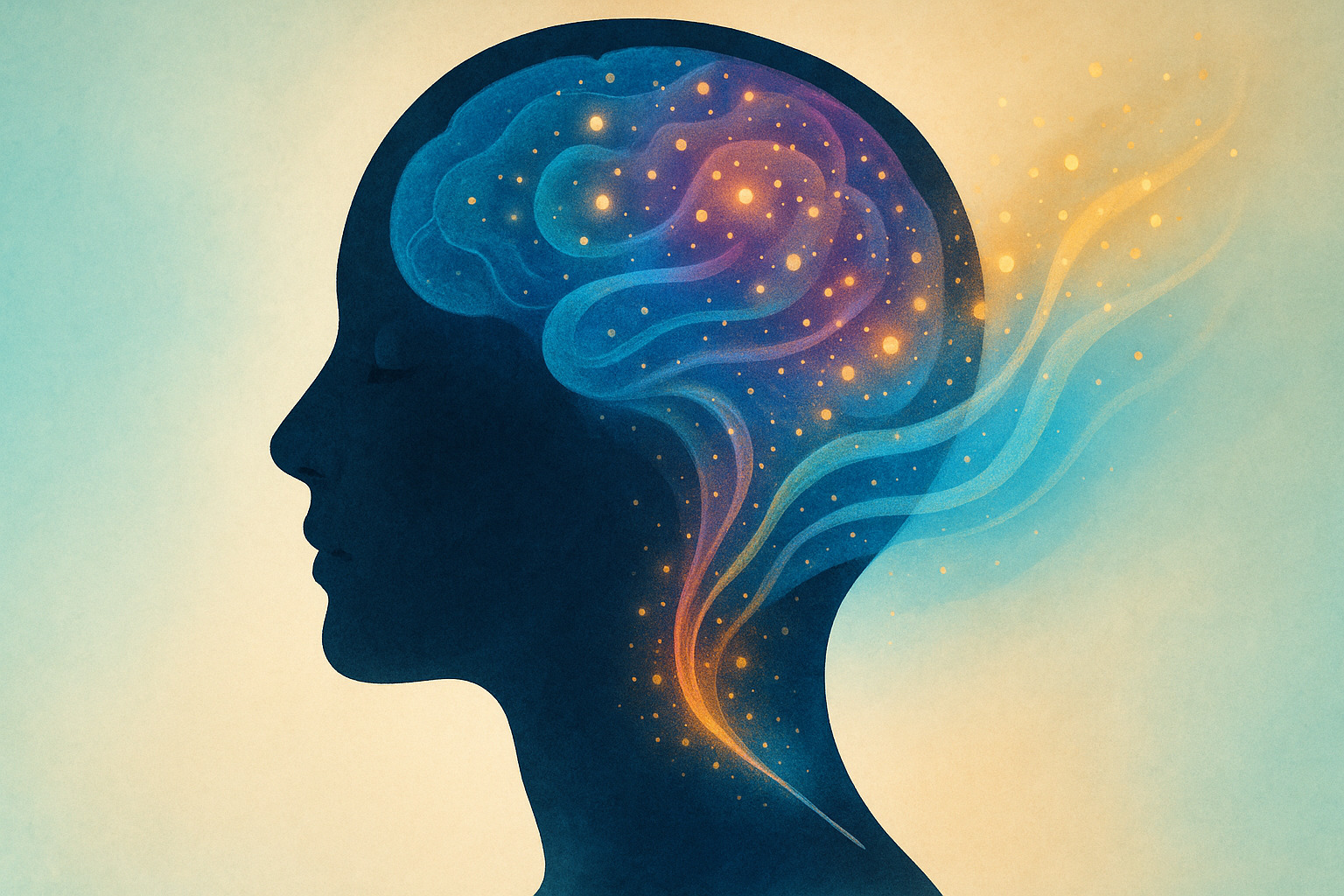 鍼治療が脳内でエンドルフィンなどの神経伝達物質を放出させ、心と体を回復させる様子を描いたイラスト