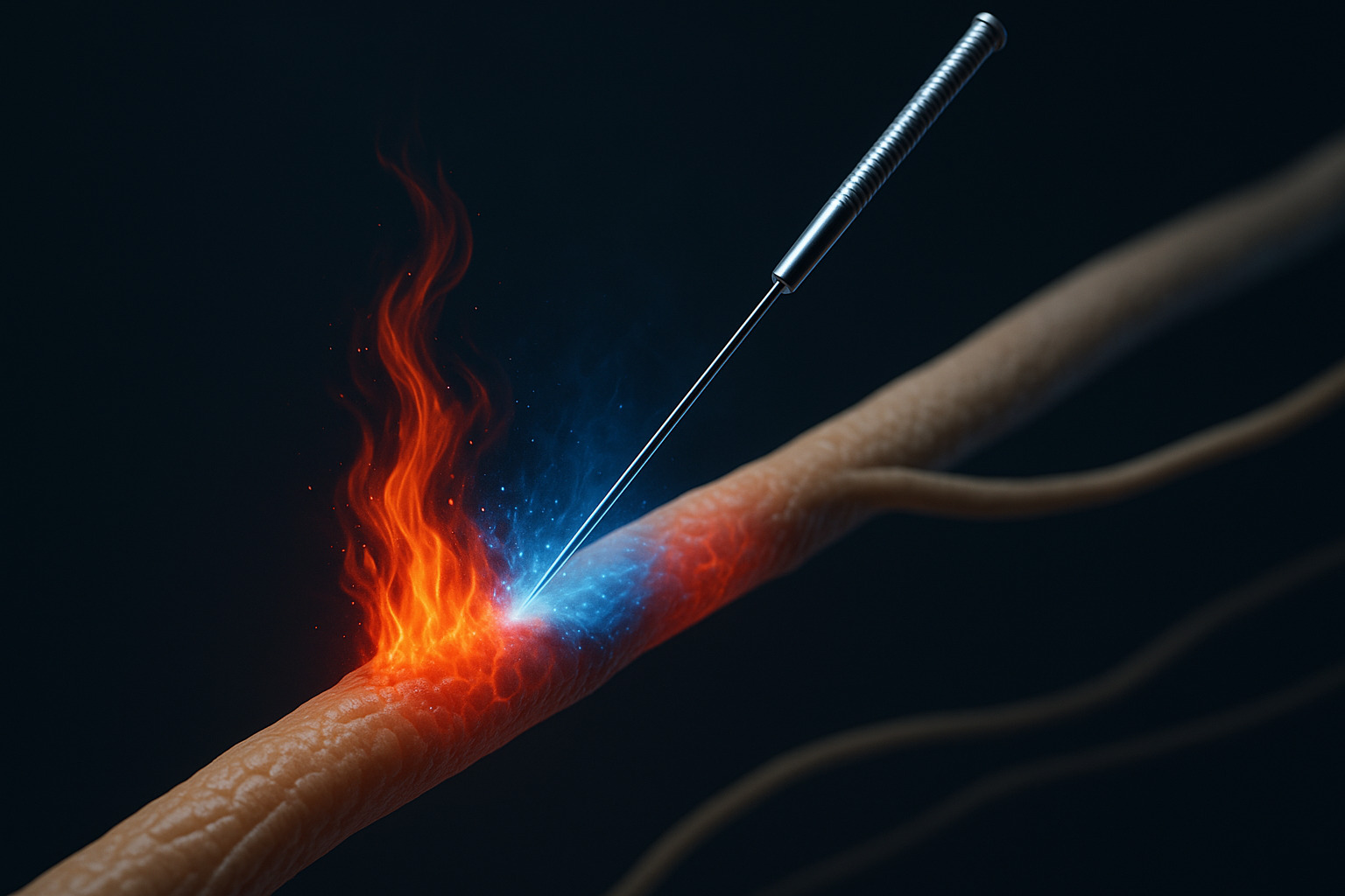 鍼治療による抗炎症作用で神経の興奮を鎮めるイメージ図